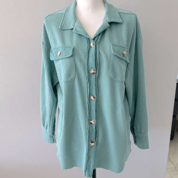 Waffle Knit Button Down Shirt - Picture 1 of 4